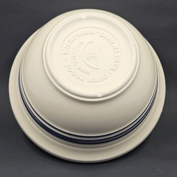 Friendship Pottery Mixing Bowl Roseville Ohio 2 Blue Stripes on Cream Like New! - Picture 4 of 10